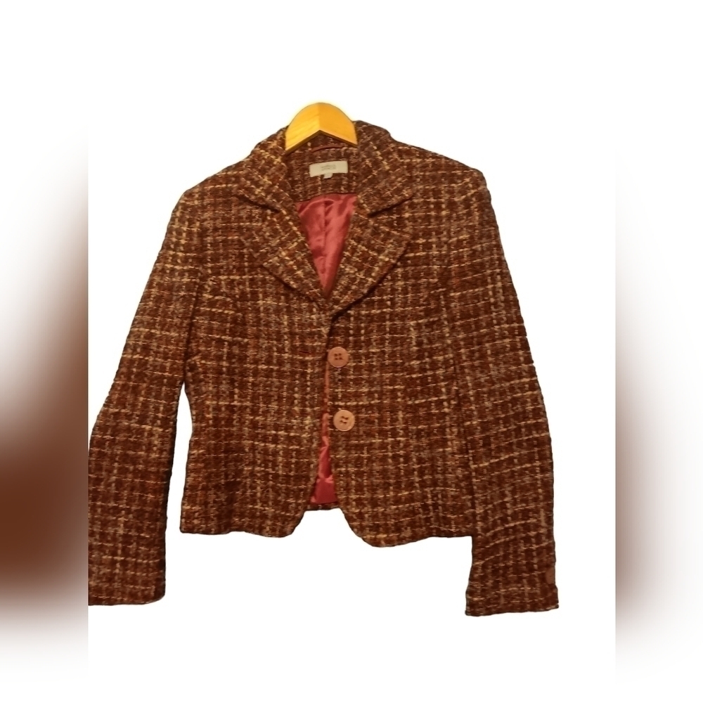 MARKS & SPENCER Tweed Burgundy WOOL BLEND LONG SLEEVES CarrierJACKET BLAZER SIZE